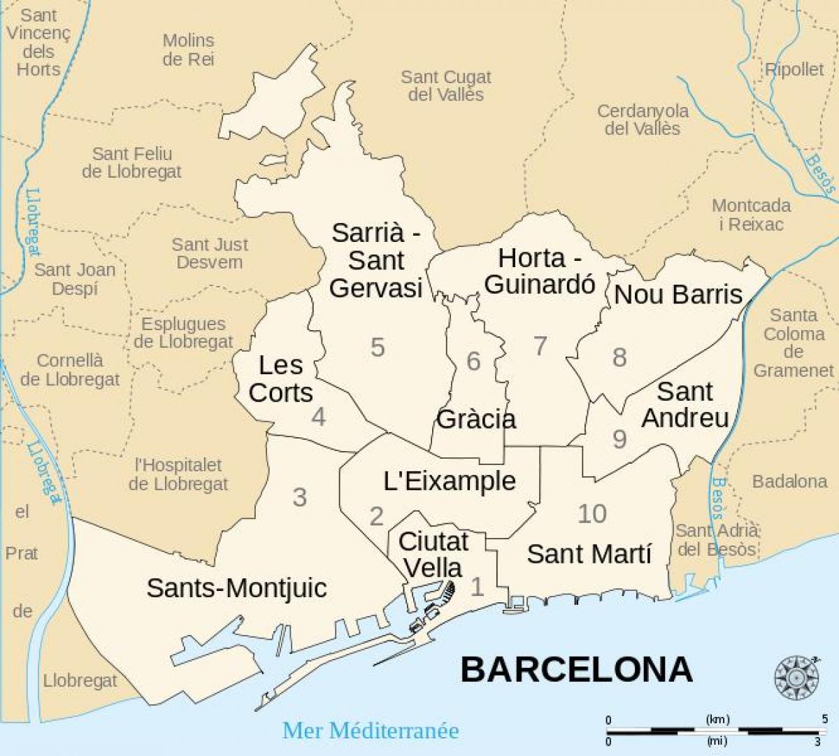 mapa de barcelona distritos espanha