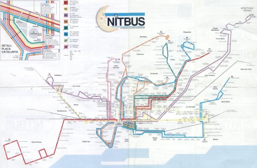 mapa de barcelona noite de ônibus