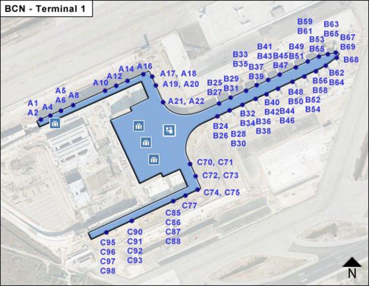 bcn terminal 1 do aeroporto mapa
