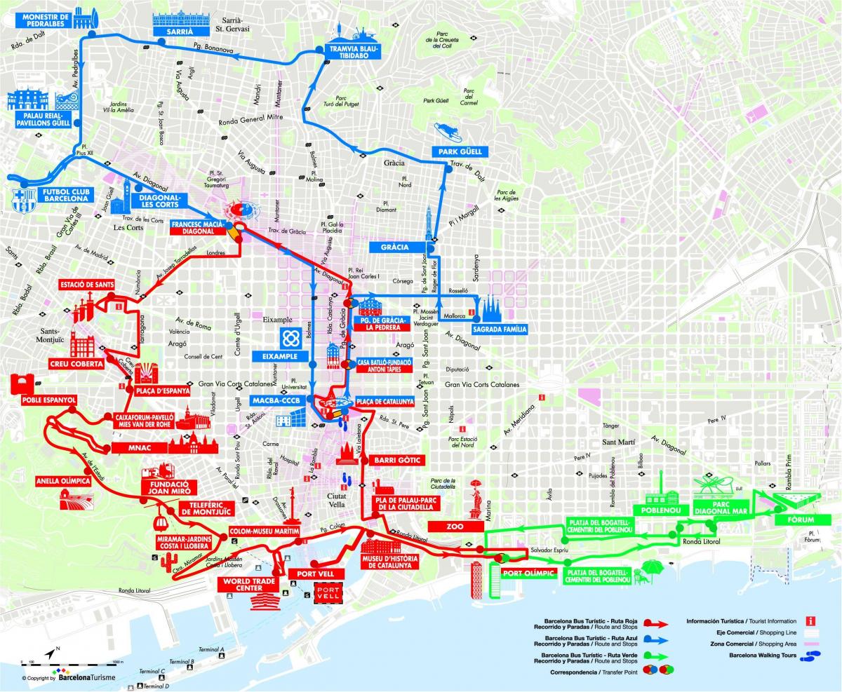 Hop em barcelona bus mapa de rota Barcelona open top bus mapa de rota