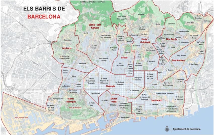 mapa de áreas em barcelona