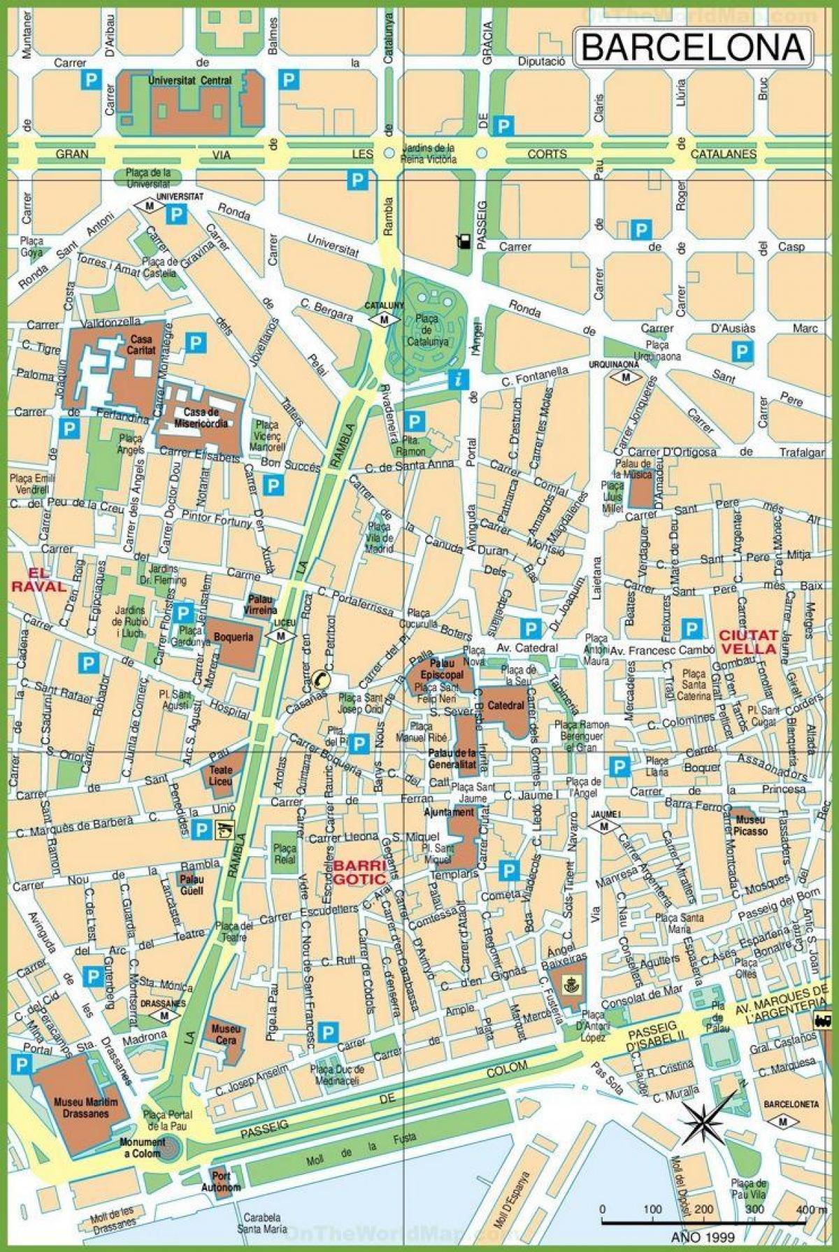 mapa do centro da cidade de barcelona ruas